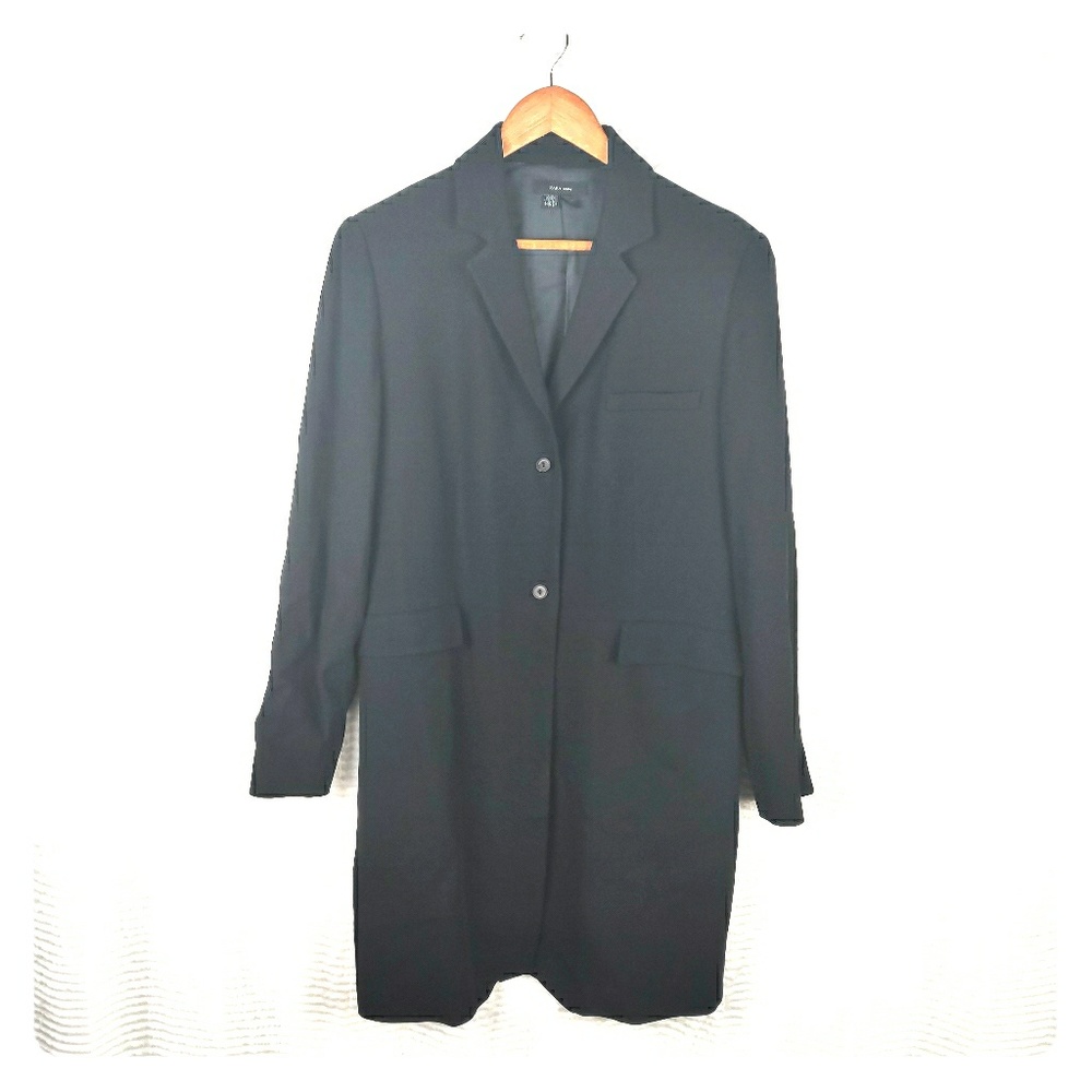 Zara Woman Black Masculine Long Wool Coat Sz 12